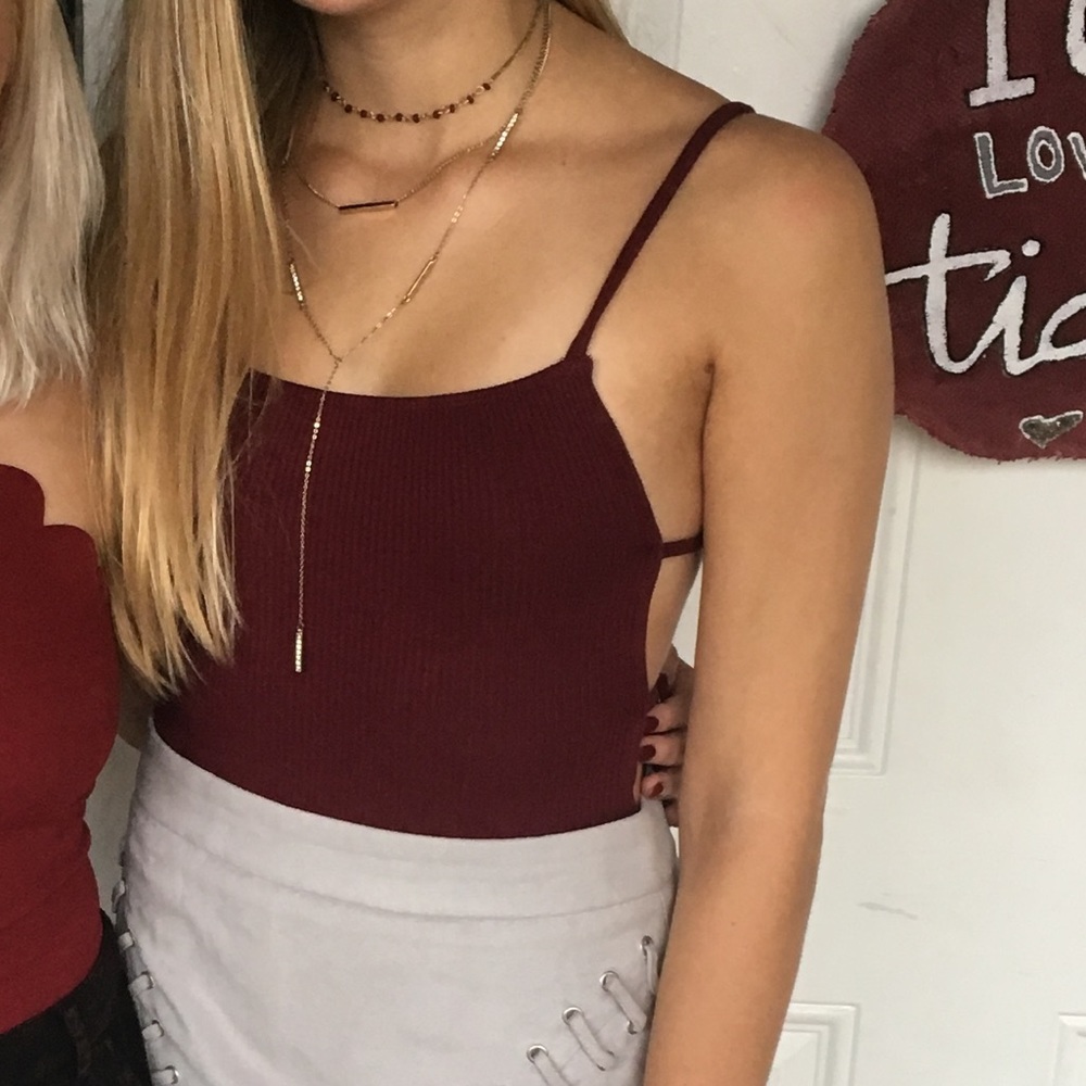 Red open back strapped bodysuit - S